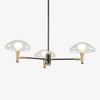 Modern chandelier hanging above a dining table