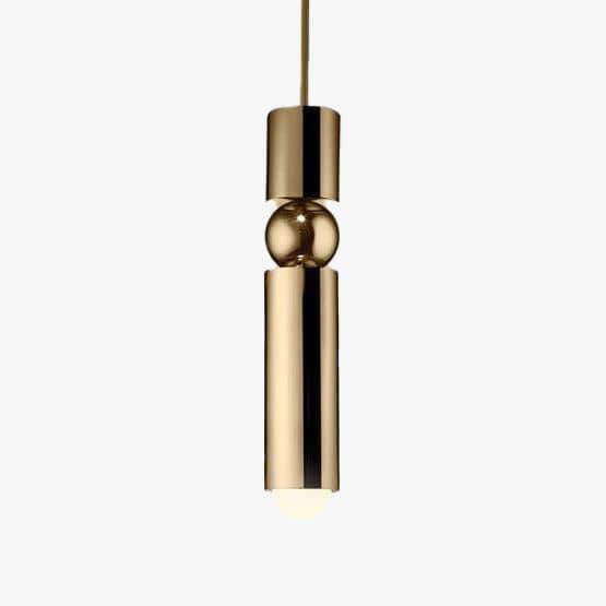 Gold tube LED pendant light with globe