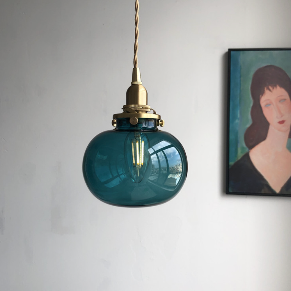 Small glass pendants over a bar