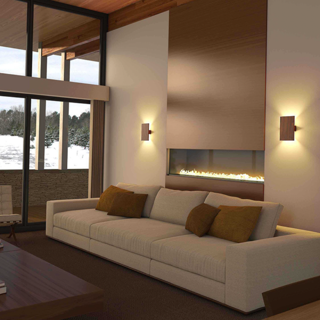 Wood wall light in a living room