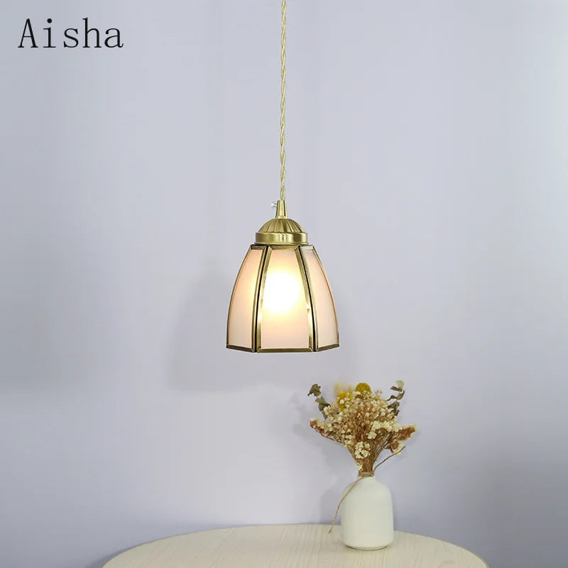 Copper glass pendant in a tea room