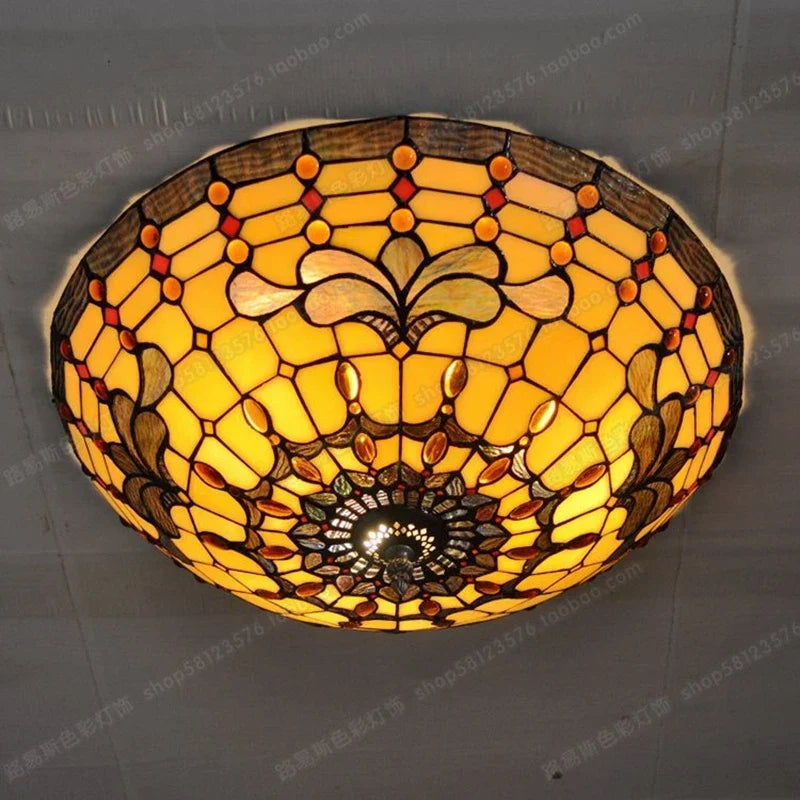 Retro stained glass ceiling light