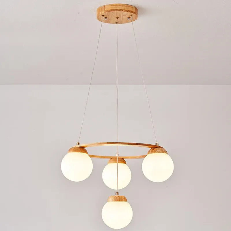 Nordic Wood Glass Chandelier, view 3