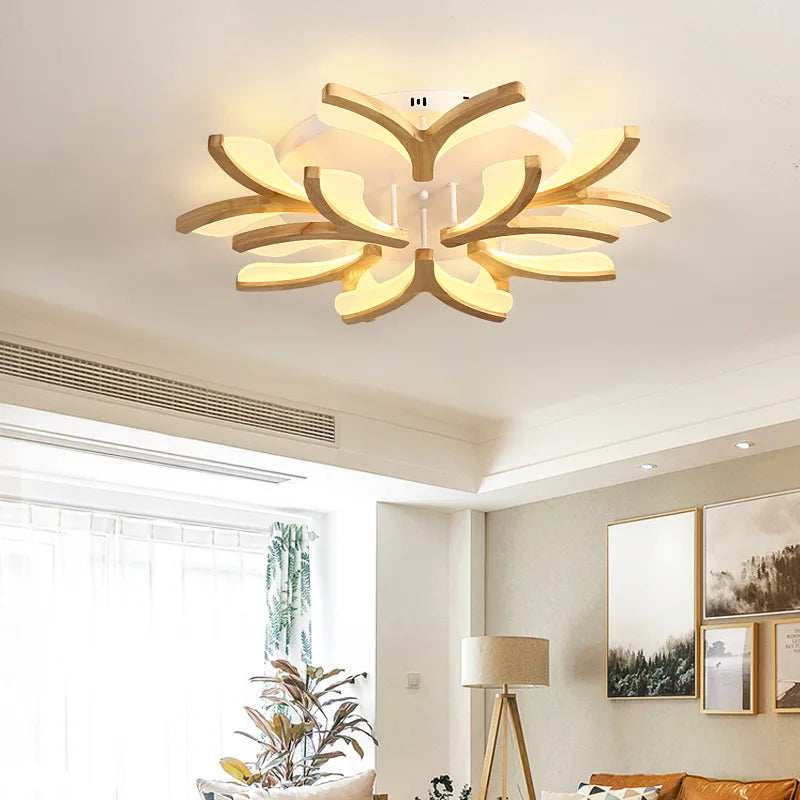 Multi head wood ceiling light