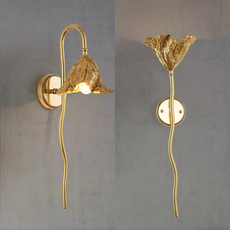 Antique brass lotus wall light