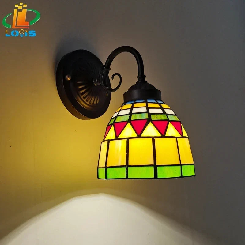 European stained glass wall light