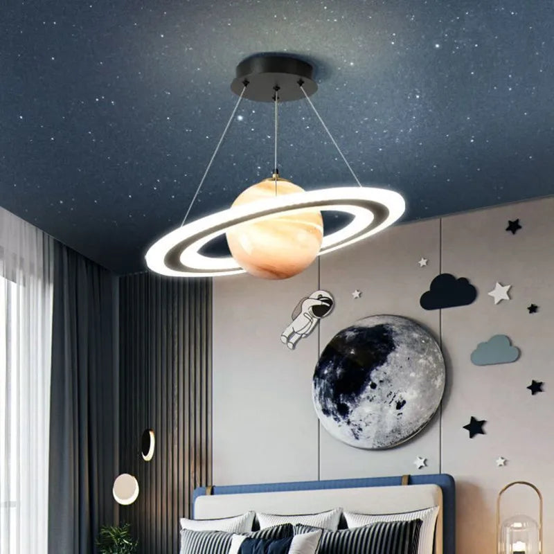 Blue glass pendant in a kids room