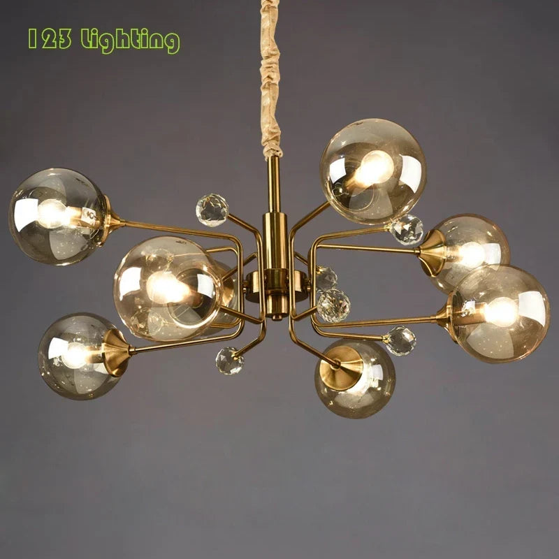 Amber glass pendant over a dining table