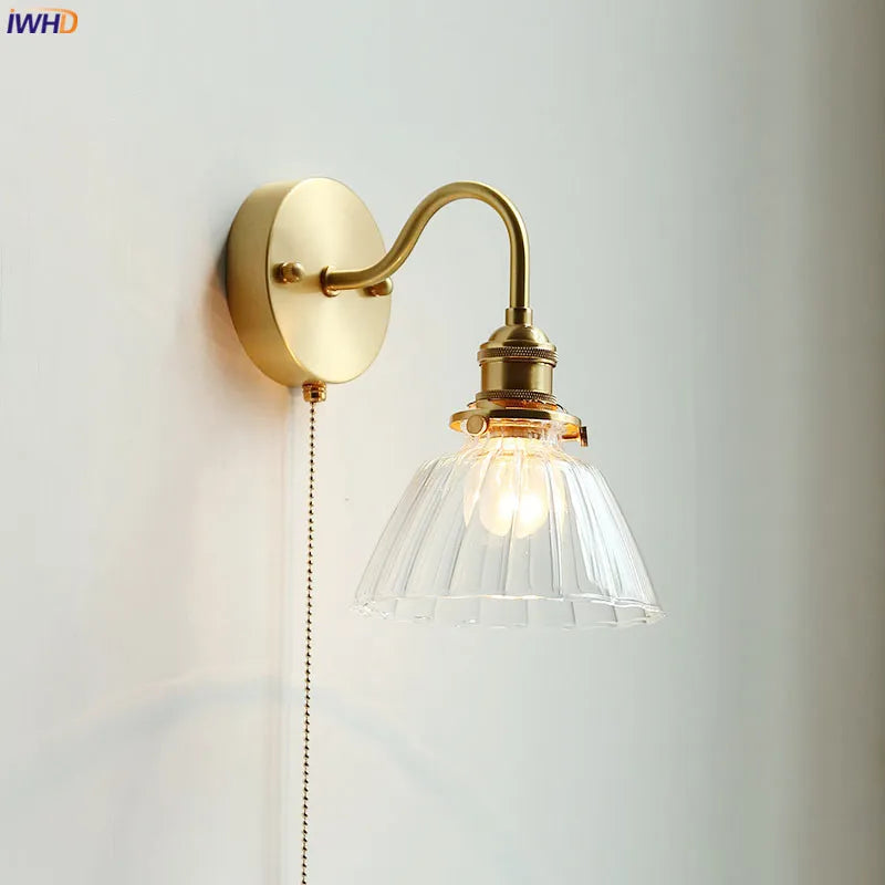 Copper chain glass wall light
