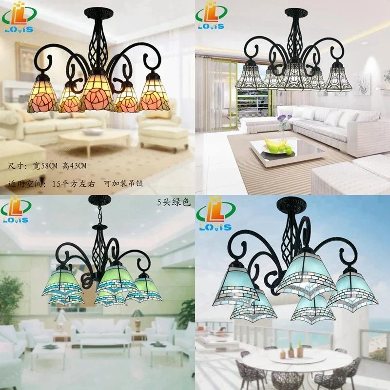 Stained glass rose ceiling light