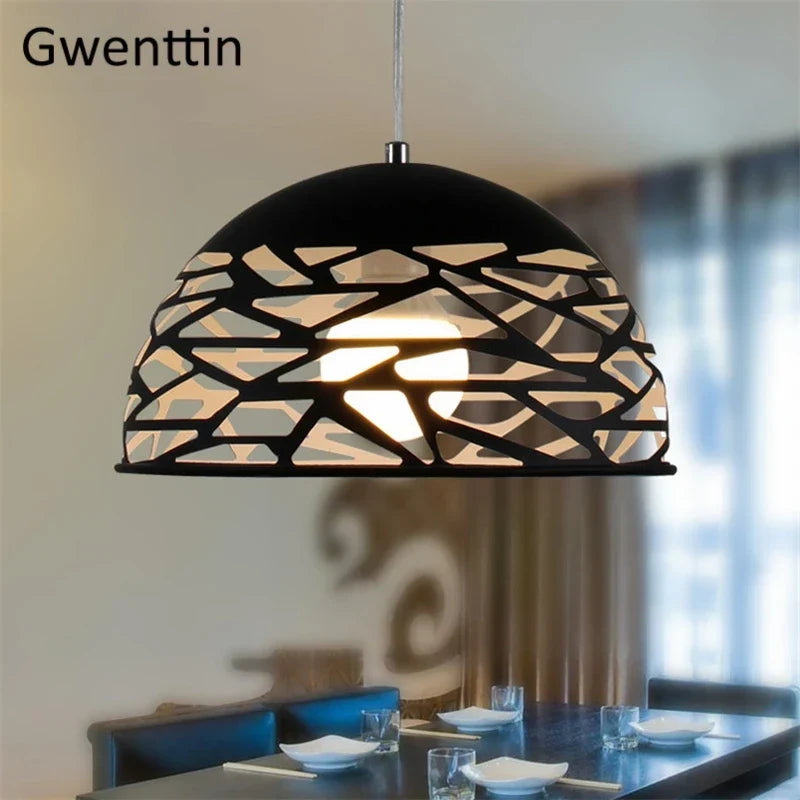 White eggshell pendant over a table