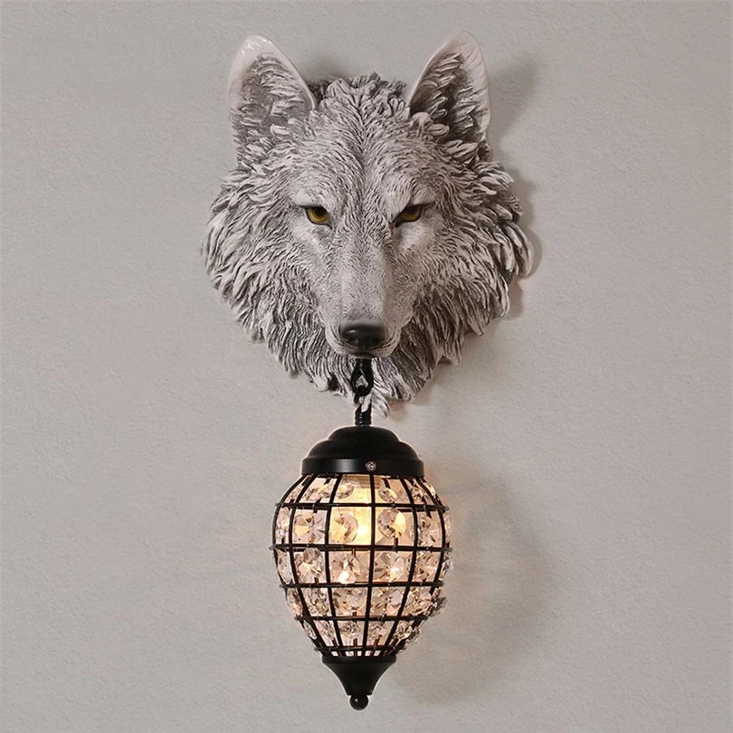 Vintage resin wolf wall light