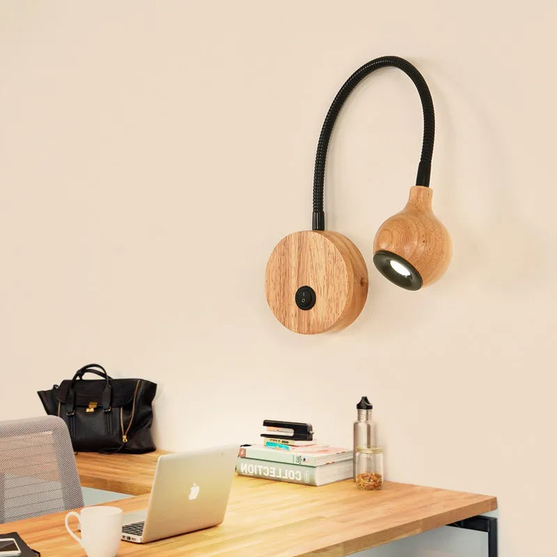 Wood swivel wall light