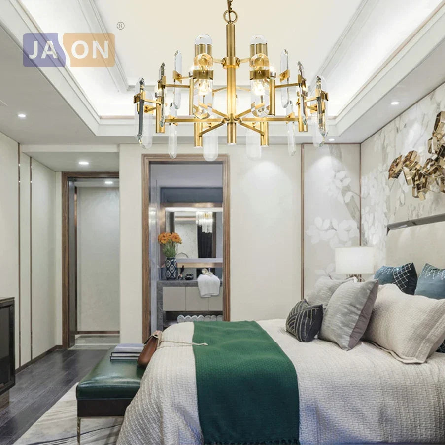 Crystal chandelier over a dining table