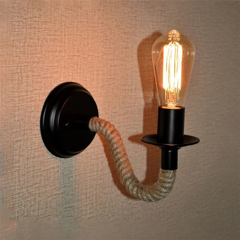 American vintage hemp rope wall light