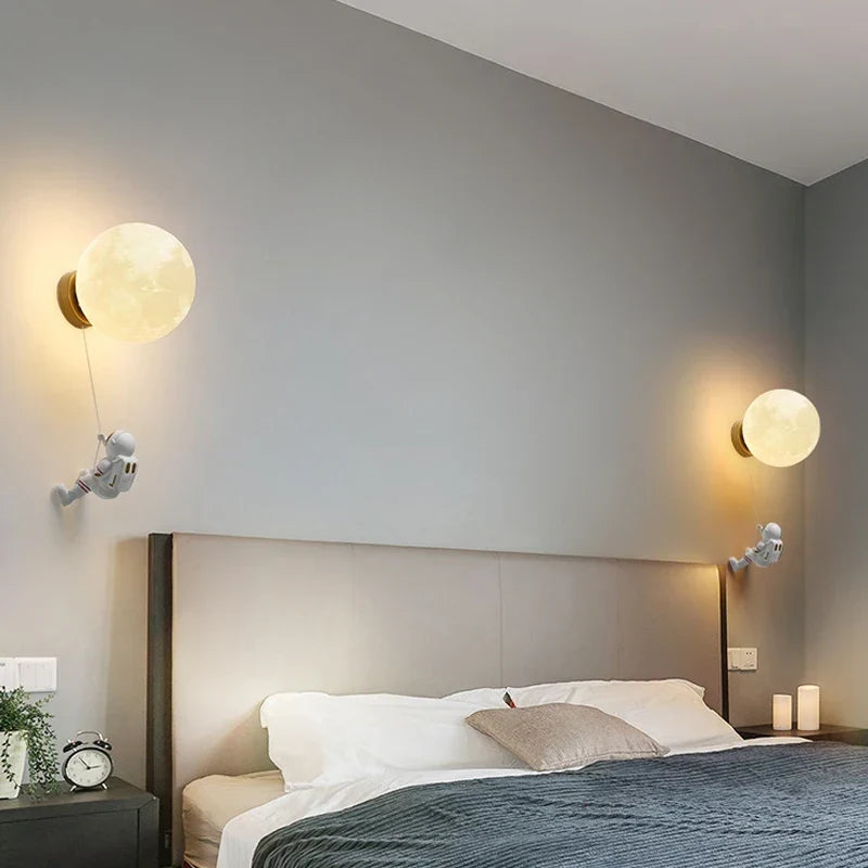 Copper moon planet wall light