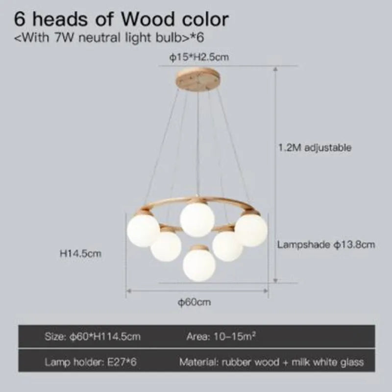 Nordic Wood Glass Chandelier, view 8