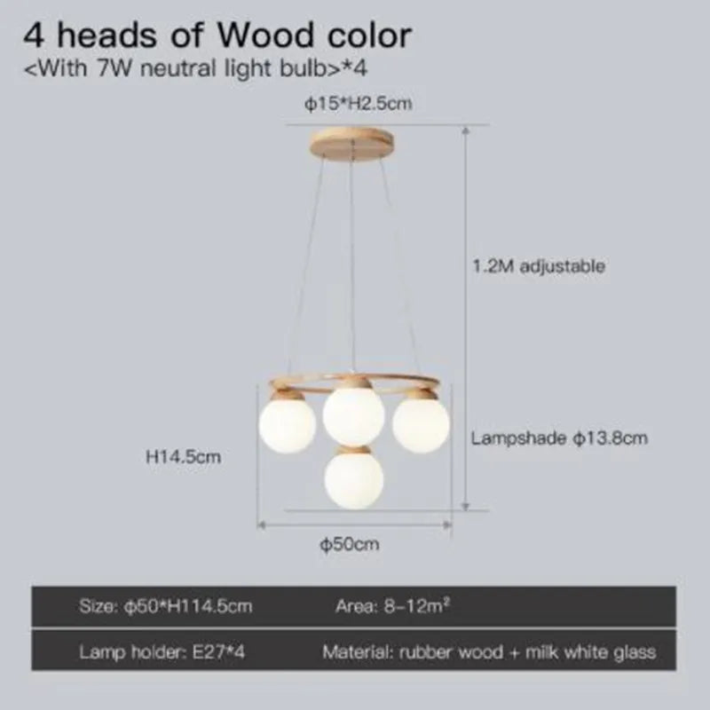 Nordic Wood Glass Chandelier, view 9