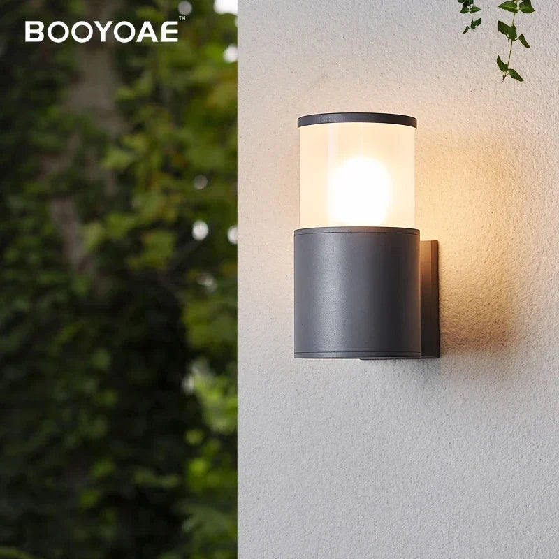 White outdoor wall light on a terrace