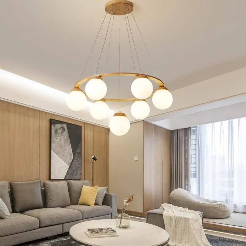Nordic Wood Glass Chandelier, view 6