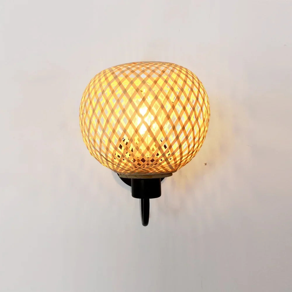 Hand-woven bamboo wall light