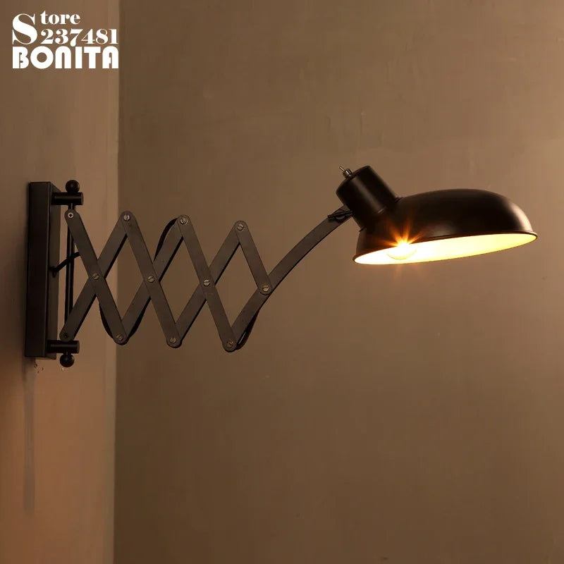 Extendable industrial iron wall light