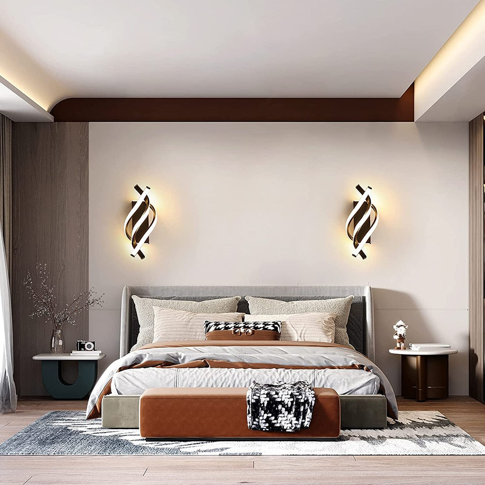 Spiral wall light in a living room
