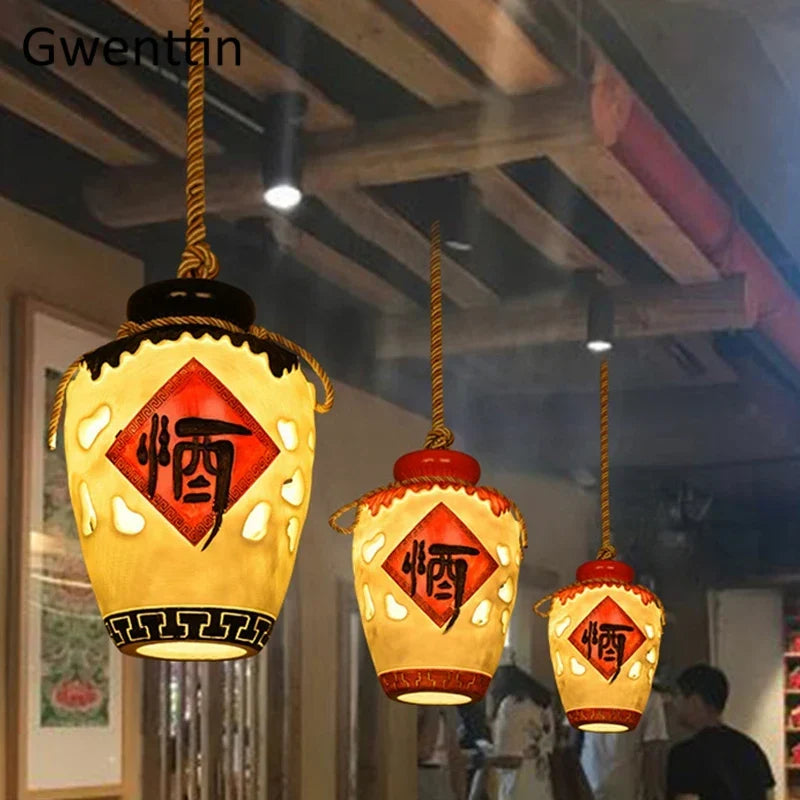 Red jar pendant in a restaurant