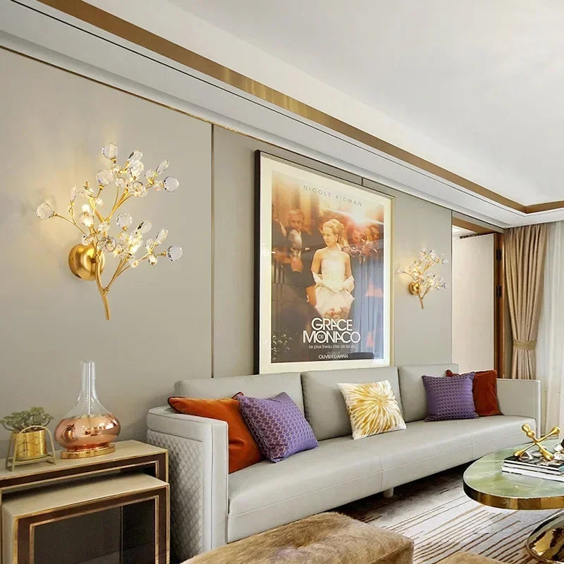 Gold crystal LED sconce