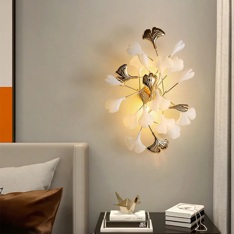Ceramic flower sconce in a hotel lobby