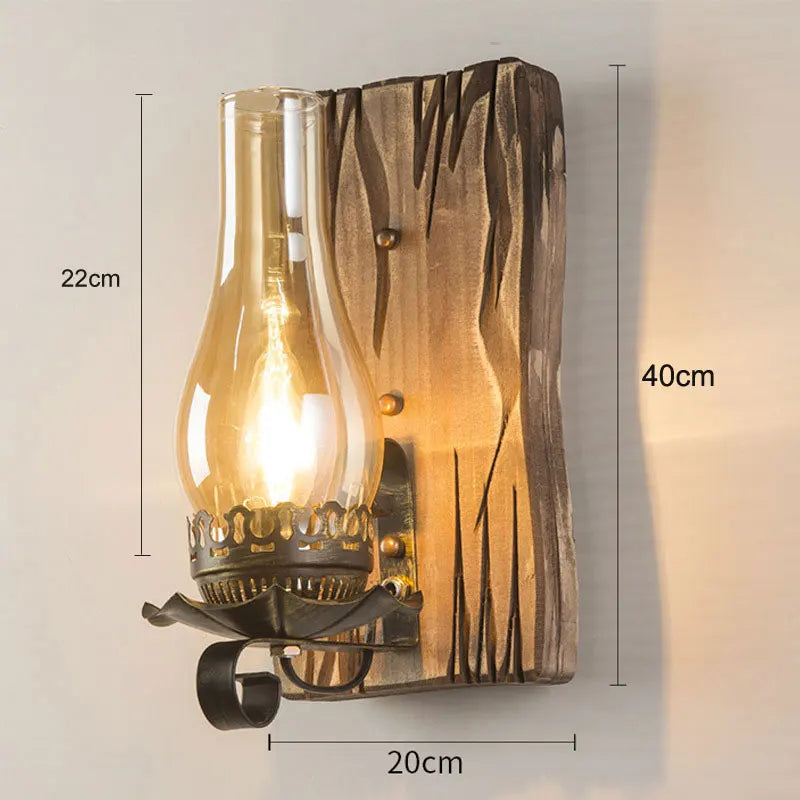 Wood glass sconce in a bar
