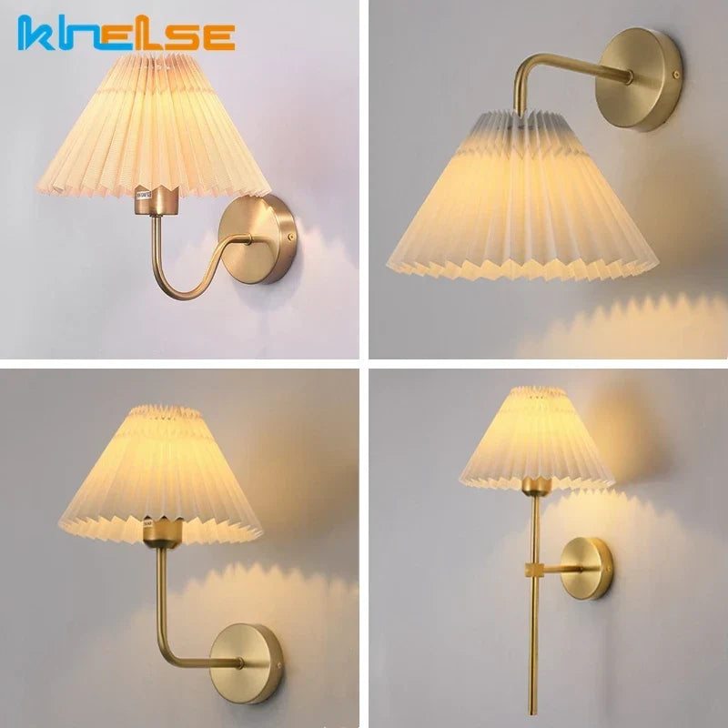 Pleated fabric wall light