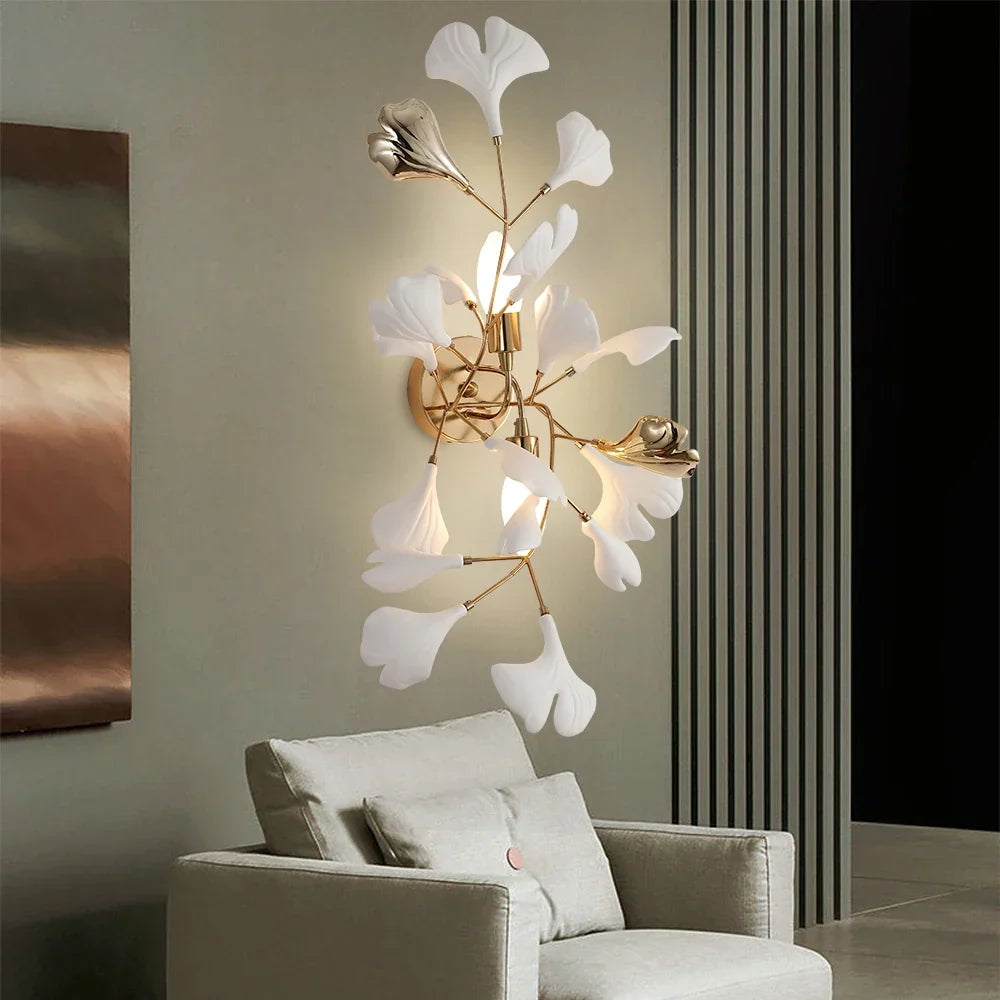 Ginkgo ceramic gold wall light