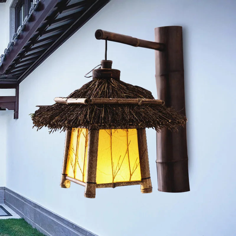 Rattan outdoor sconce