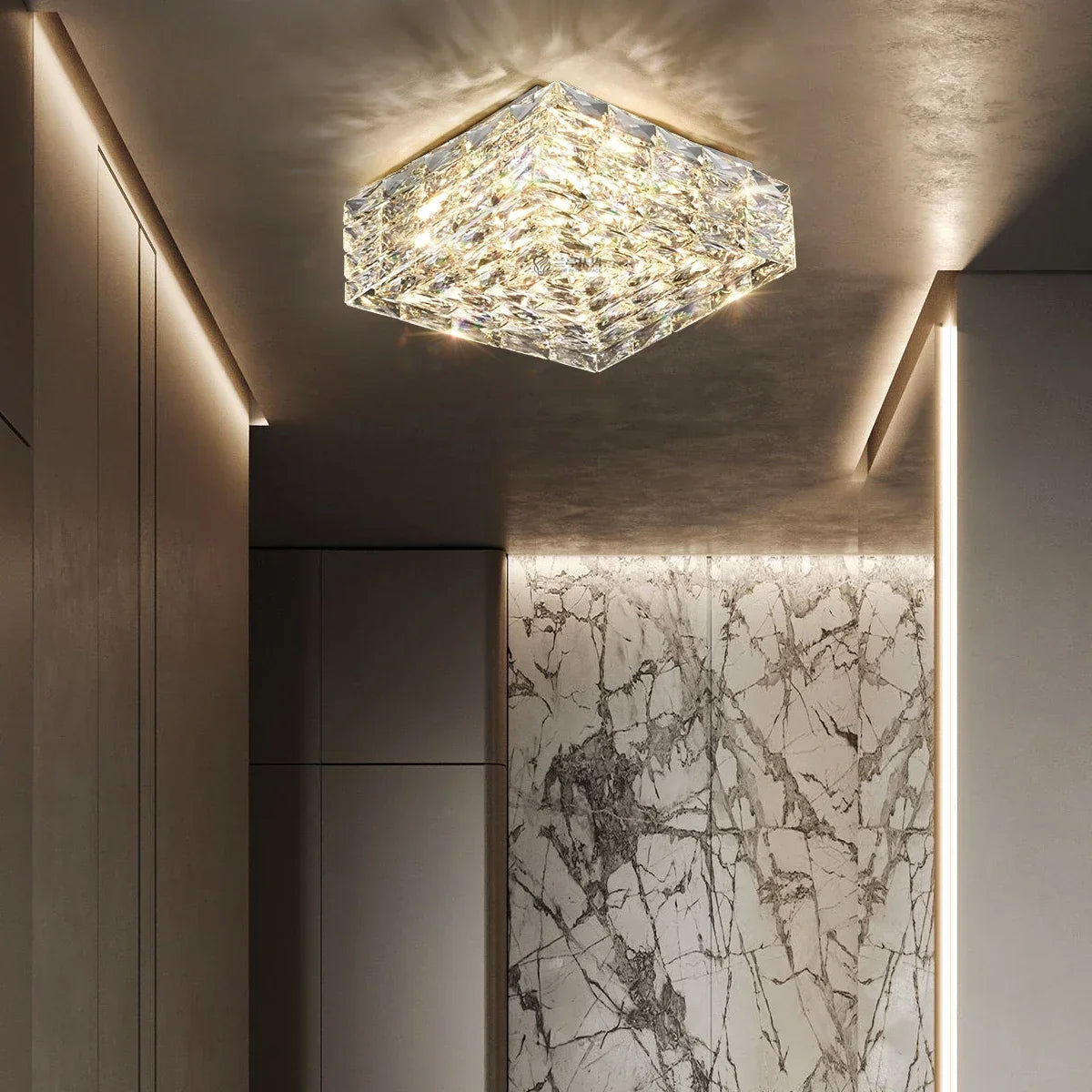 Square crystal ceiling light