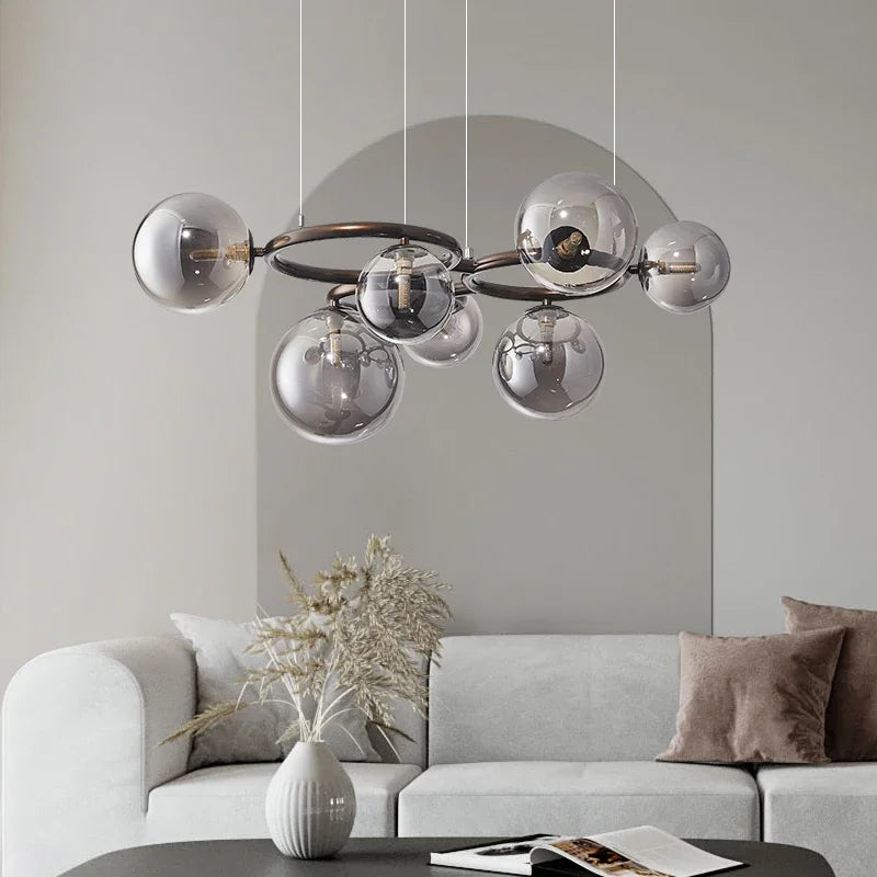 Smoked glass chandelier in a living room