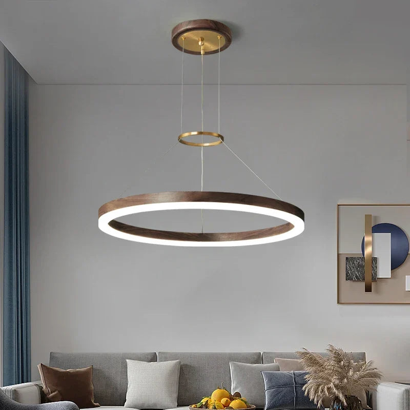 Wood ring chandelier