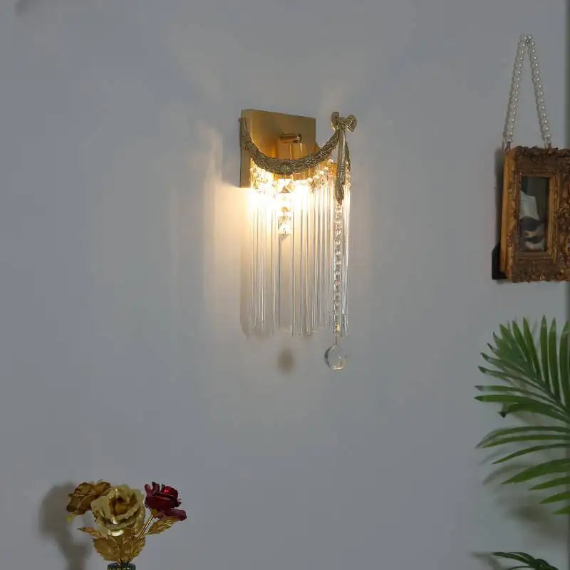 Vintage crystal brass wall light