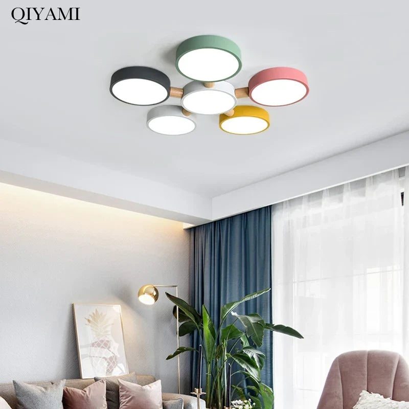 Colorful wood flush mount