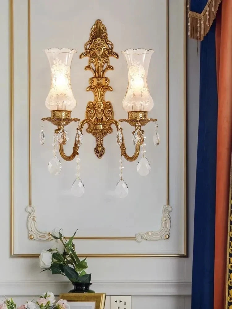 Copper crystal wall light in a hallway