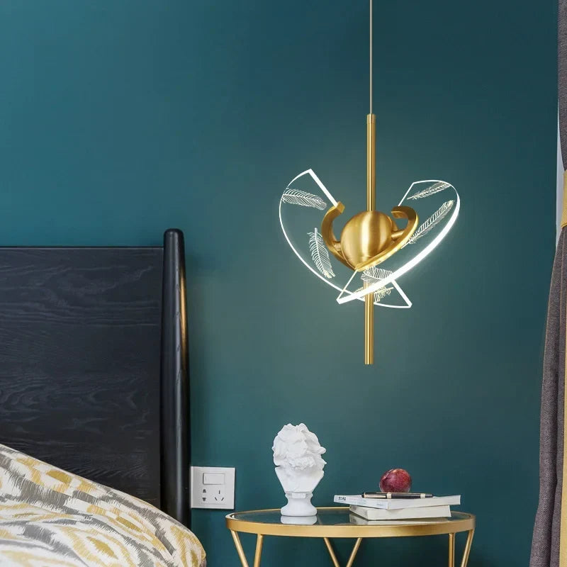 Linear copper chandelier