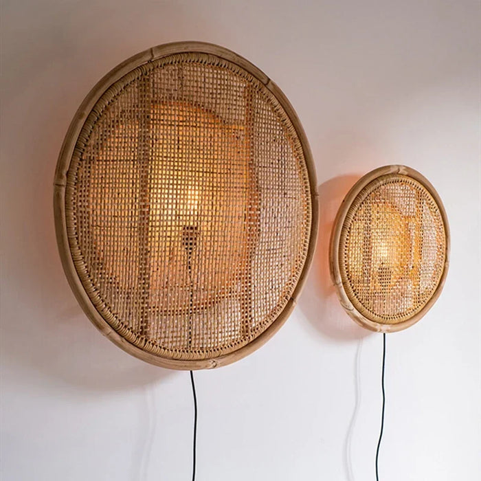 Japanese rattan and bamboo wall light