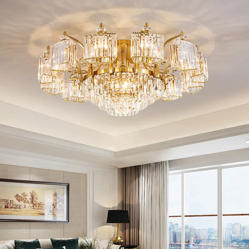 Gold crystal ceiling light