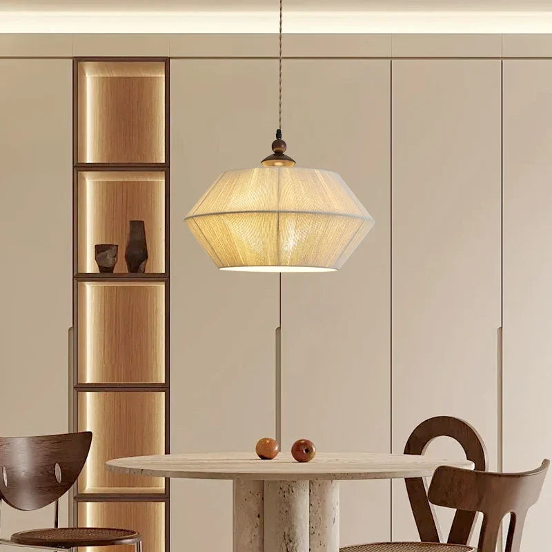 Rope pendant in a rustic living room