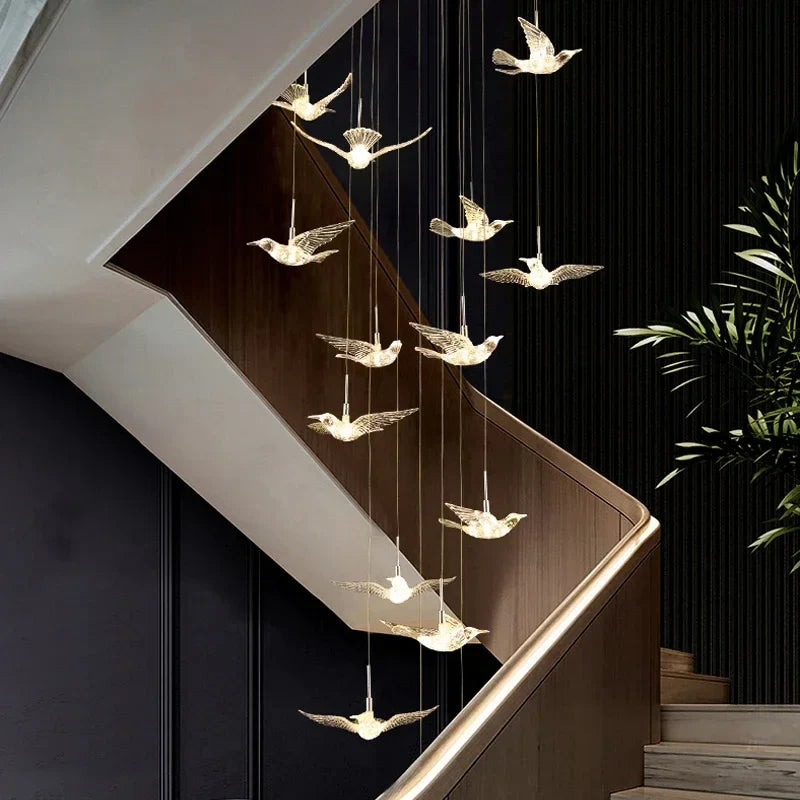 Flock of bird lights in a loft