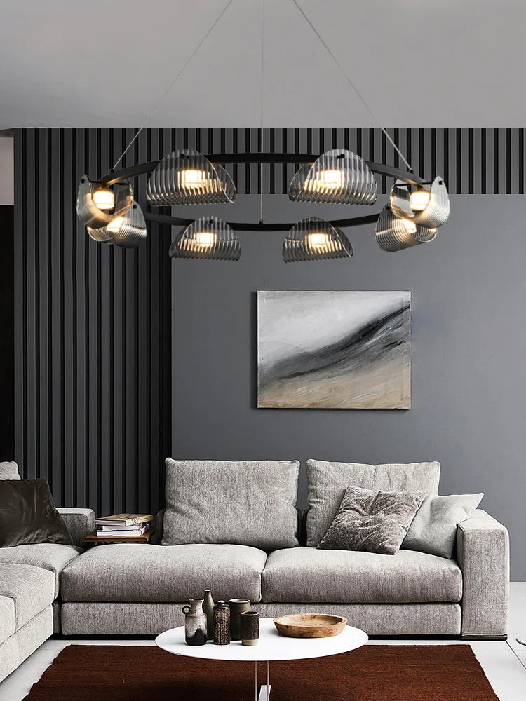 Double-layer glass pendant in a foyer