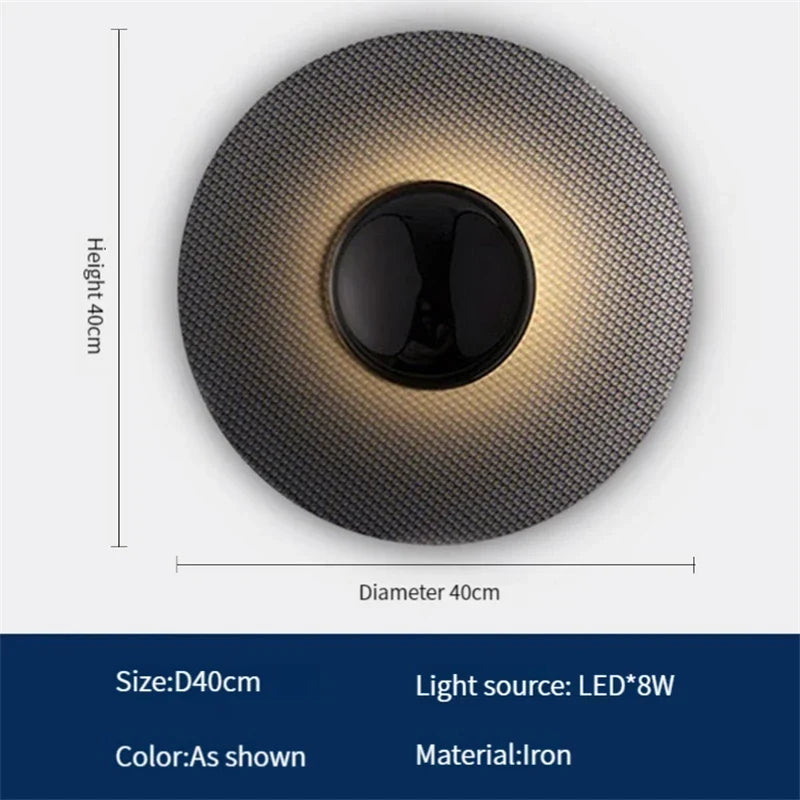 Round sconce above a sofa