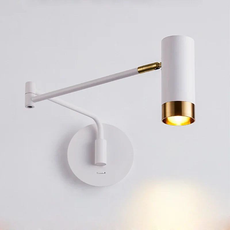 Folding long arm LED wall light