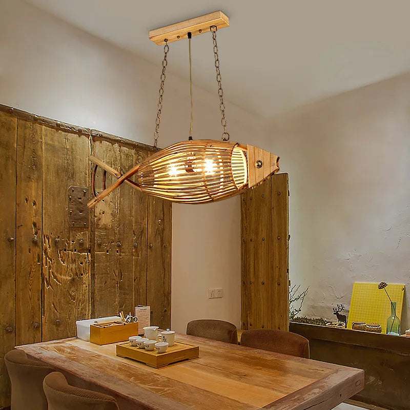 Woven Bamboo Fish Light, view 5