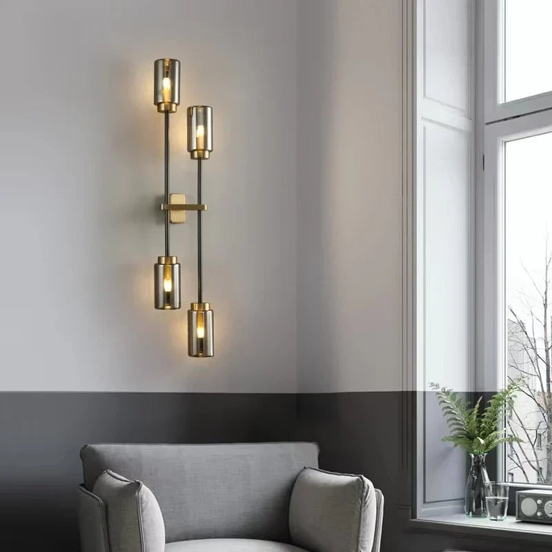Modern black glass wall light